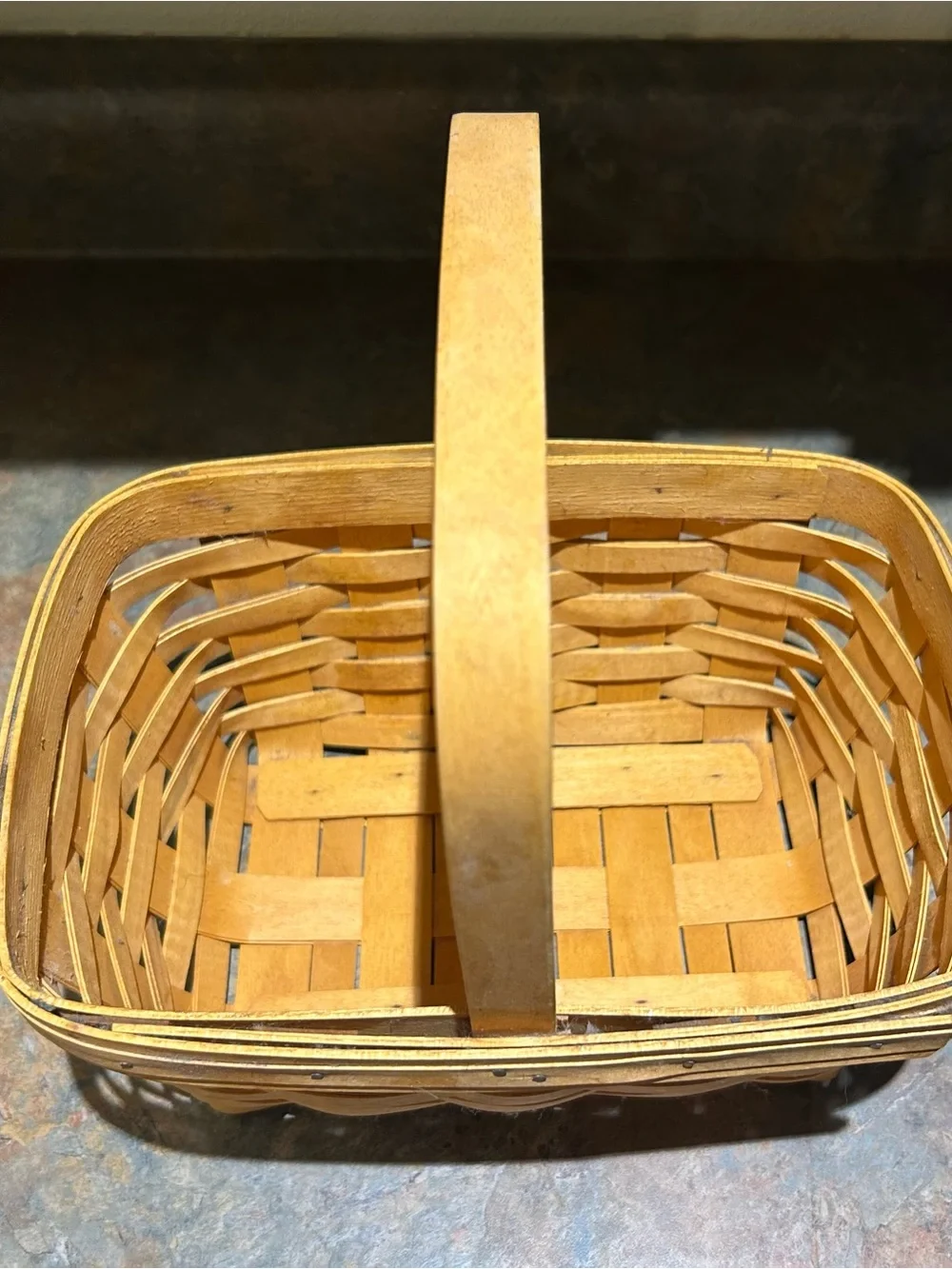 Longaberger Honey-Tone Woven Handle Basket 2002 with plastic liner